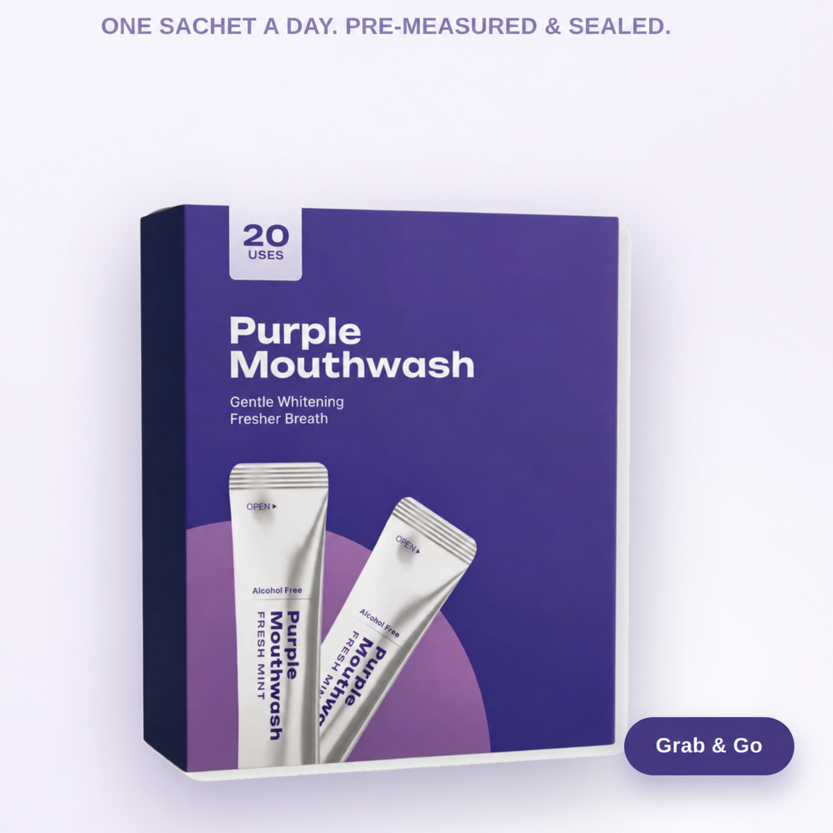 Purple mouthwash box and sachet display