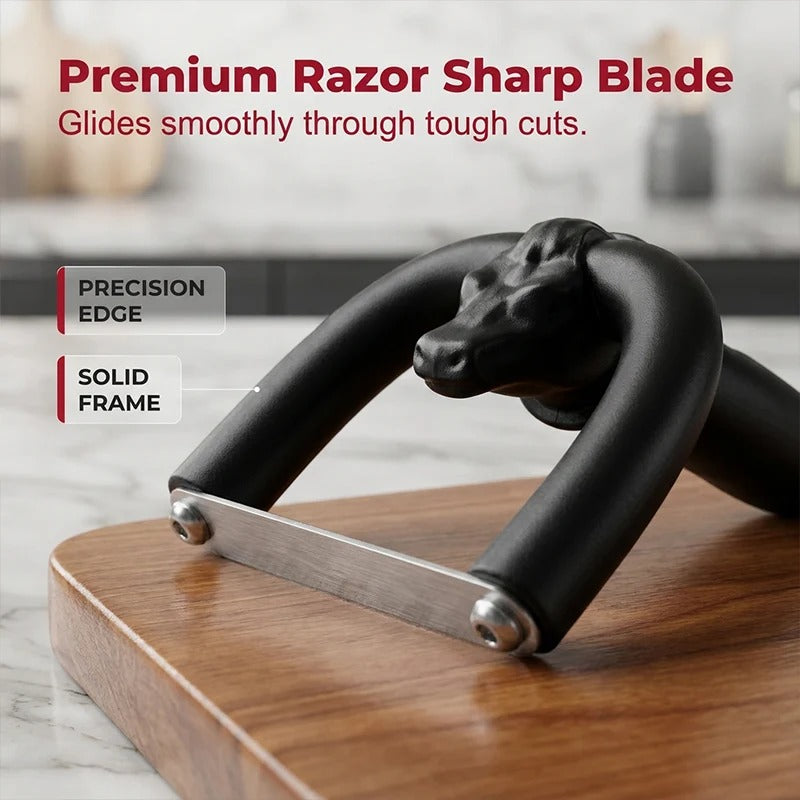 Close-up of the trimming blade and curved frame